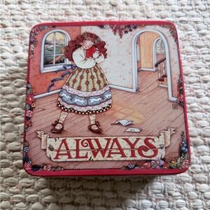 Vintage 1980’s Mary Englebreit Always Tin Box Love and Hearts